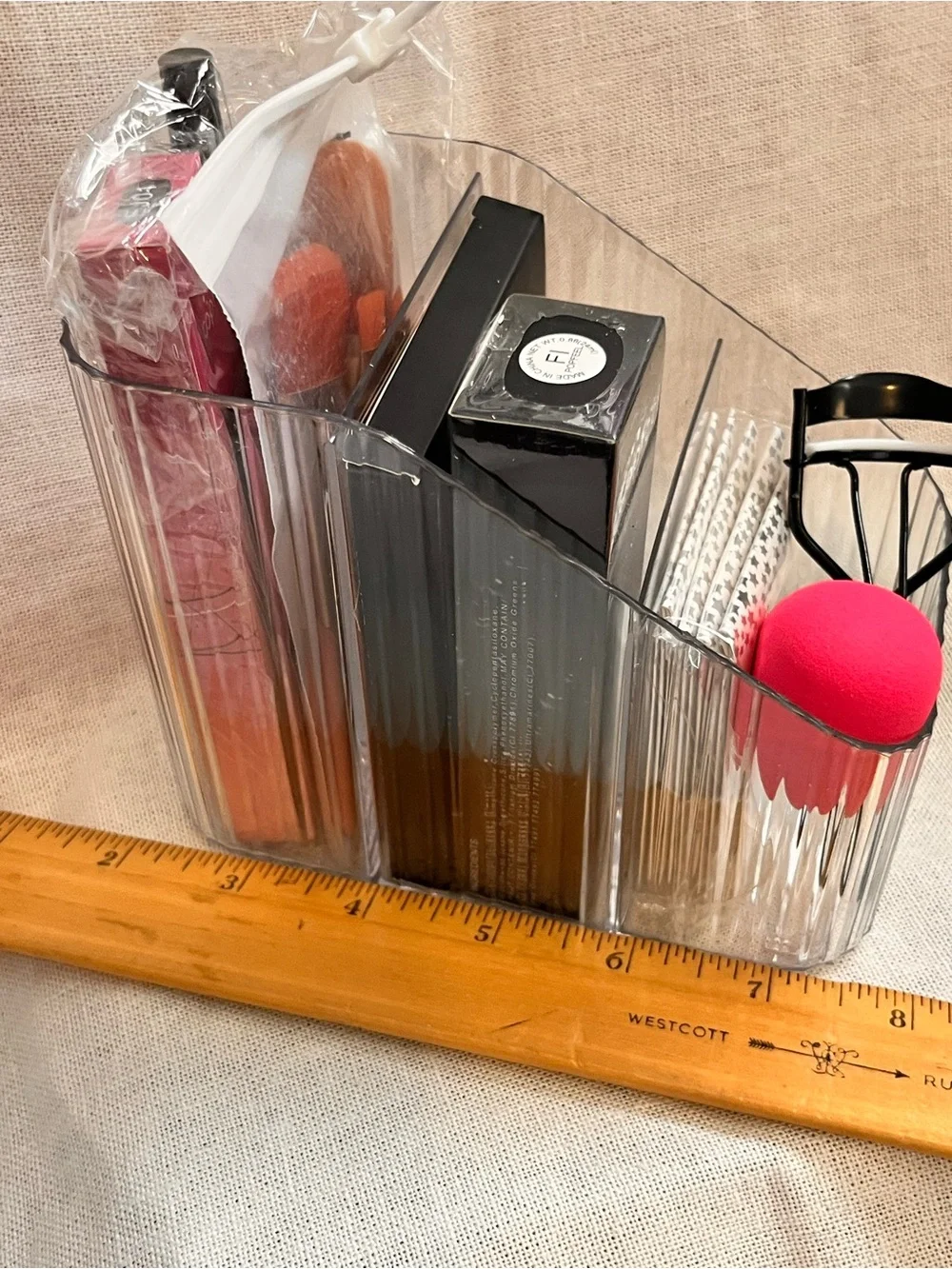 Popfeel Make up with Clear Ribbed Plastic Make Up & Organizer Bundle